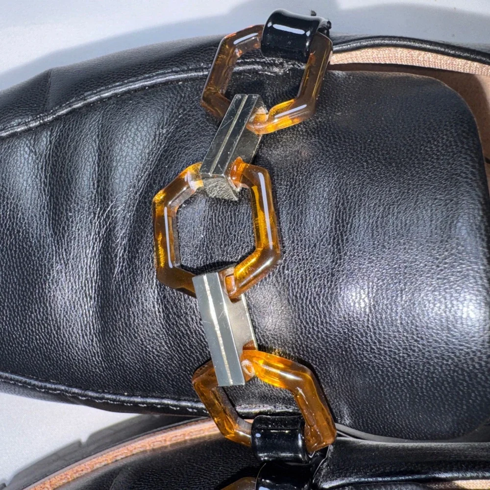 LifeStride Optimist Black Loafers Tortoise Chain Wedge Platform Shoes Womens 9M